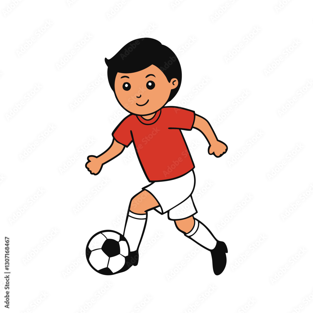 Obraz premium A boy playing football colorful vector illustration