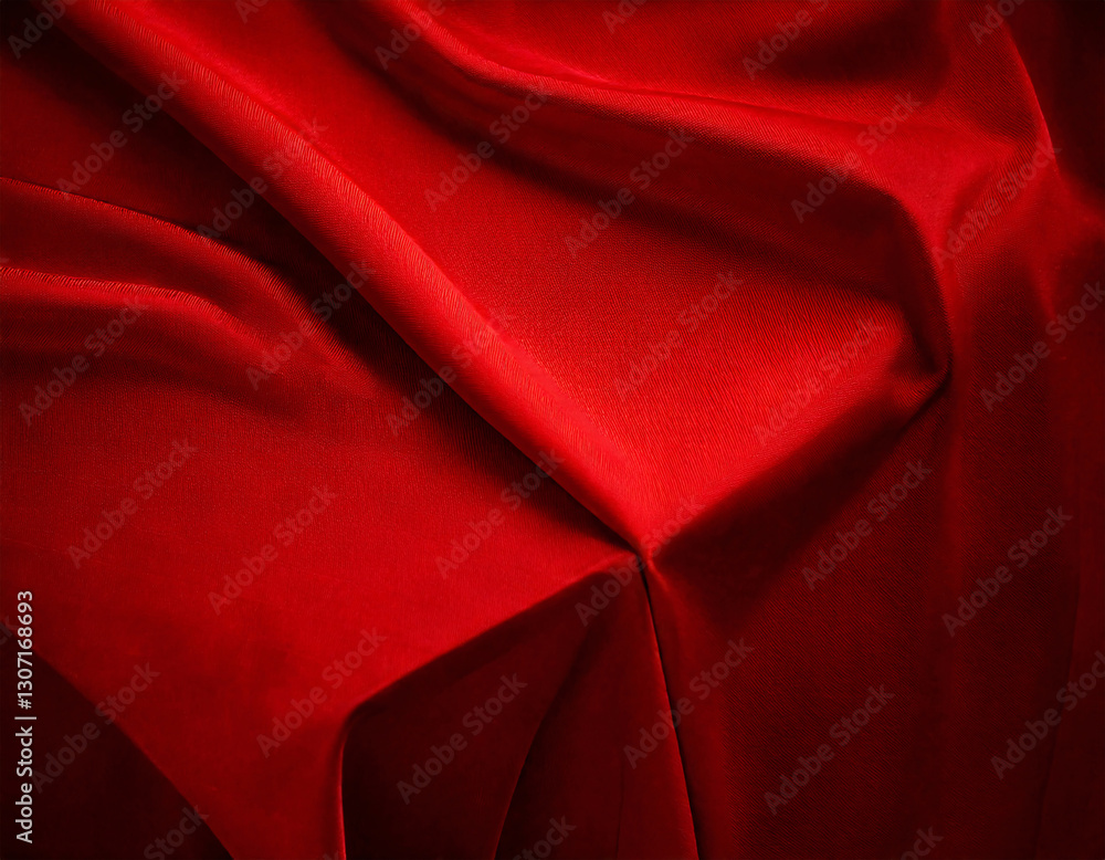 Luxurious red fabric with elegant folds, perfect for festive backgrounds Luxurious red fabric with elegant folds, perfect for festive backgrounds