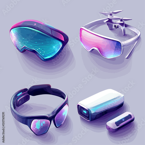 Futuristic eye wear with drone glasses, face tech, and data projector