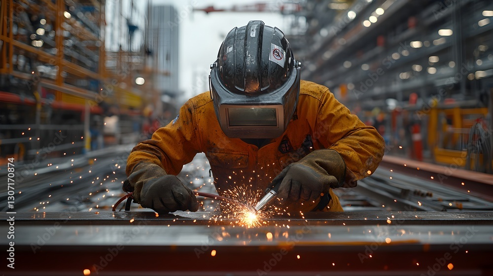 Skilled worker welding metal with precision in a high-resolution hyper-realistic photograph Skilled worker welding metal with precision in a high-resolution hyper-realistic photograph