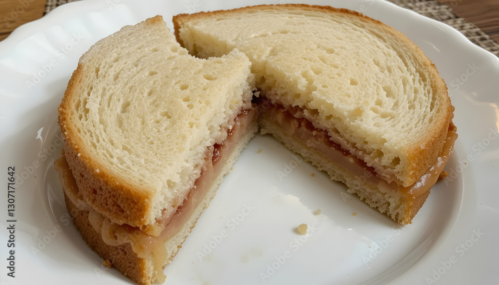 Delicious Peanut Butter and Jelly Sandwich Cut on a White Plate Delicious Peanut Butter and Jelly Sandwich Cut on a White Plate