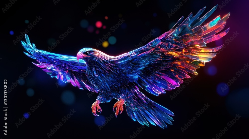 Fototapeta premium Colorful abstract representation of an eagle in flight with vibrant bokeh background effects
