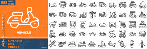 Vehicle Line Editable Icons set