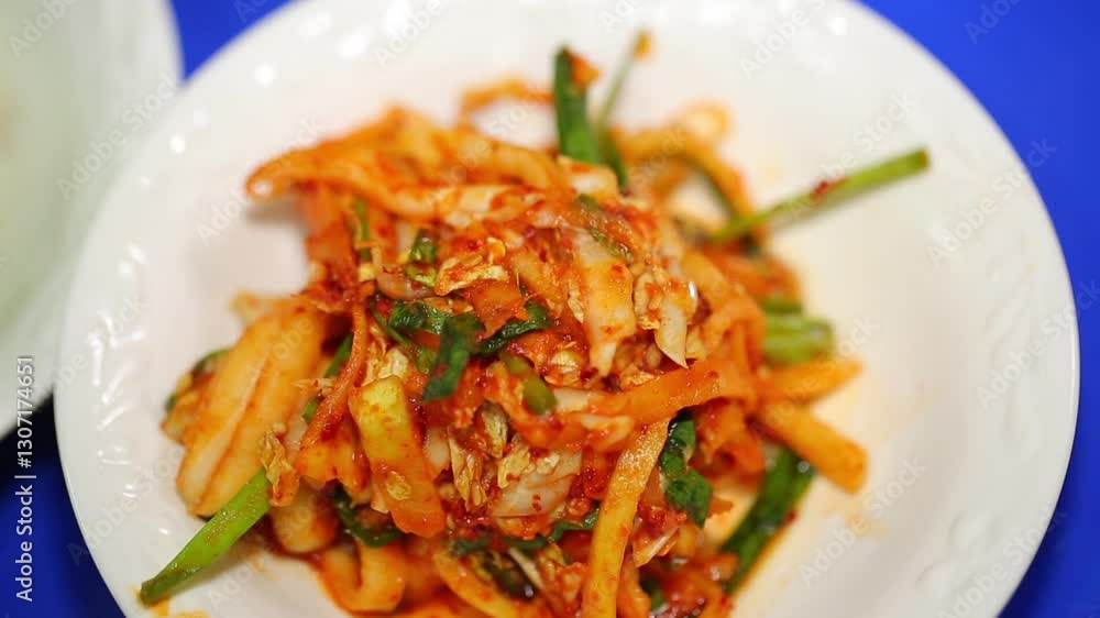 Julienne radish fresh salad kimchi on a plate Julienne radish fresh salad kimchi on a plate
