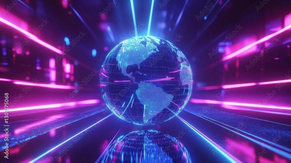 Abstract Holographic Globe with Network Connections Symbolizing Global Connectivity and Social Media Impact Abstract Holographic Globe with Network Connections Symbolizing Global Connectivity and Social Media Impact