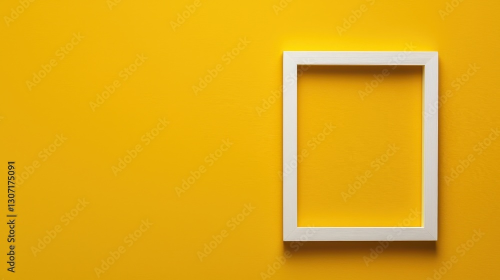 Empty white frame on a vibrant yellow background, perfect for showcasing artwork or design. Empty white frame on a vibrant yellow background, perfect for showcasing artwork or design.