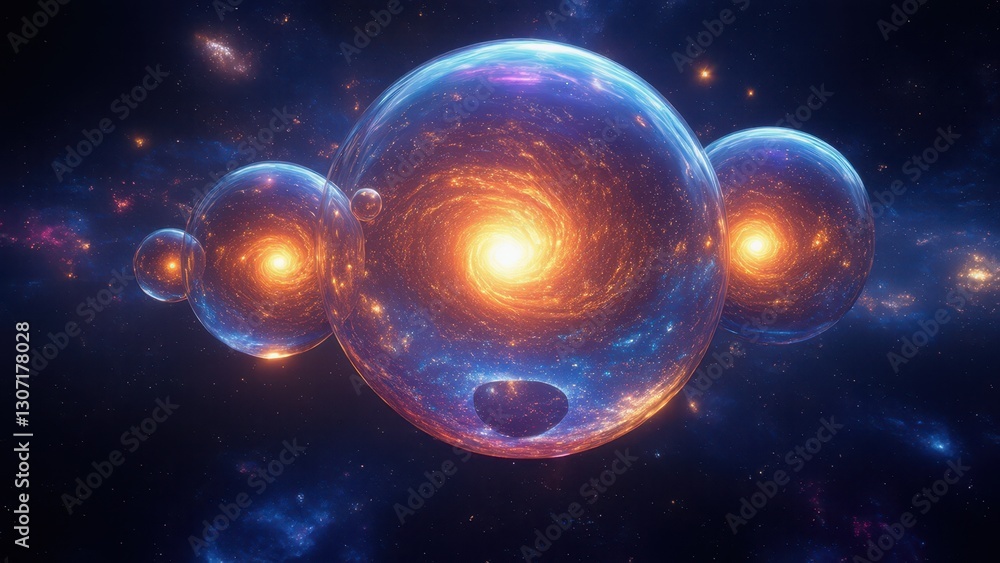 Fototapeta premium Spectacular Cosmic Visualization of Multiverse Spheres With Vibrant Galactic Themes and Celestial Energy