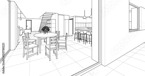 kitchen interior sketch 3D illustration