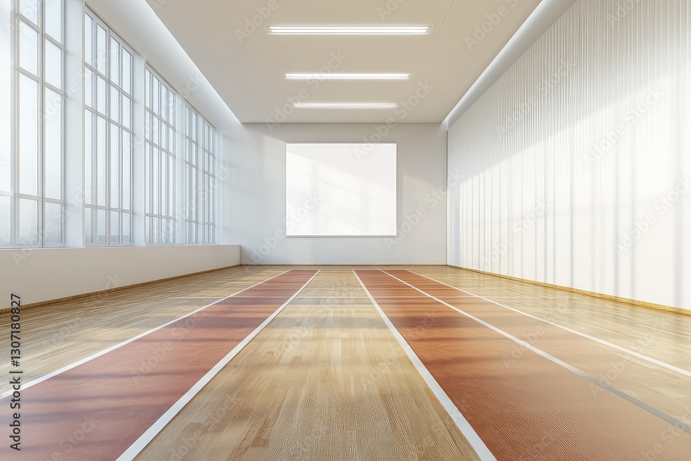Obraz premium Spacious empty hall with blank white poster. AI generated illustration.