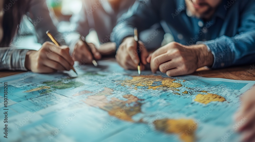 Fototapeta premium Corporate team brainstorming strategies to adapt to changing global trade policies