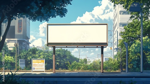 Wallpaper Mural Blank Billboard on City Street with Trees and Buildings Scenery Torontodigital.ca