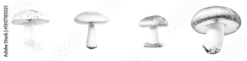 Illustration of Different Mushroom Varieties in Vector Style