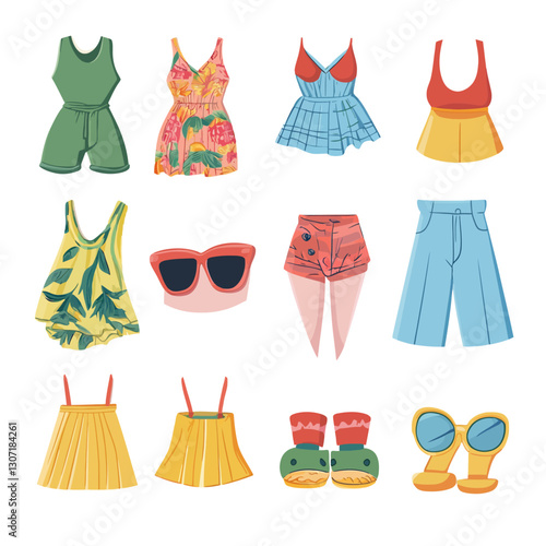 Summer Outfits Collection: Dresses, Shorts, Sunglasses, and Sandals Style