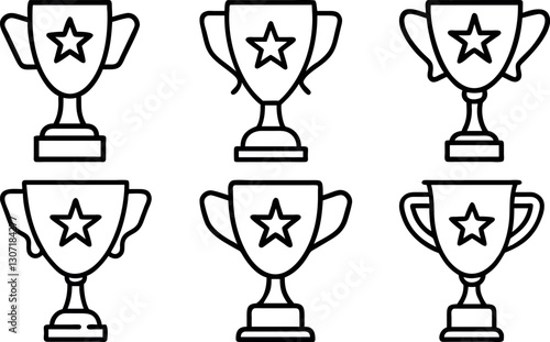 Simple Black Line Art of Multiple Award Trophies