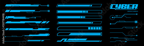 Blue Futuristic Borders Graphic elements, Isolated Cyber Interface, Tech Border, Layout, Hologram Template, Sci-fi visual illustration vector collection (Editable)