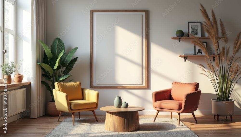 mock up poster frame in modern interior background, living room, Scandinavian style mock up poster frame in modern interior background, living room, Scandinavian style