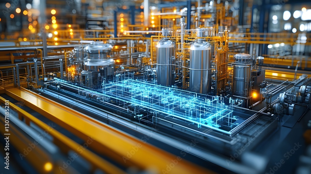 Fototapeta premium A digital twin technology visualization for optimizing industrial operations