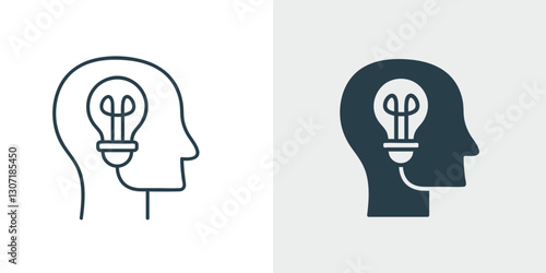 Creative Thinking icon Vector. Head Silhouette with Light Bulb, Innovation, Brainstorming & Inspiration