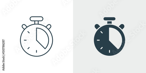 Stopwatch Vector Icon Set. Line and Solid Timer Symbol,  and Time Measurement Illustration