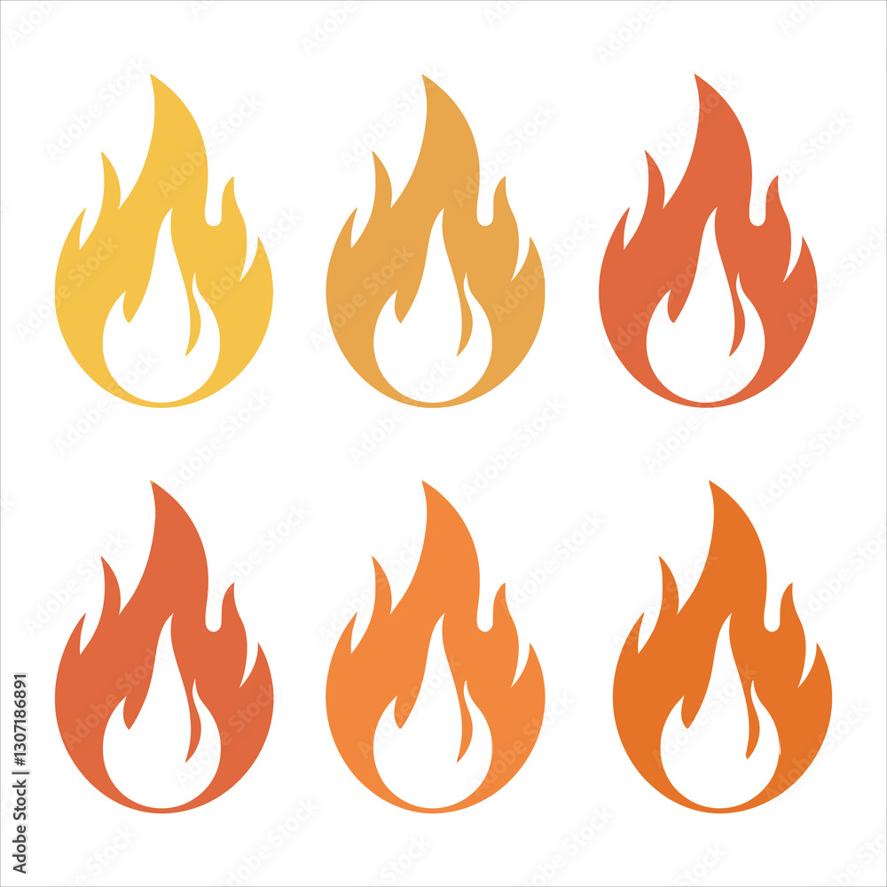 Fire Flame Icon Set. Burning Heat, Energy, and Hot Symbol Illustration. Fire Flame Icon Set. Burning Heat, Energy, and Hot Symbol Illustration.