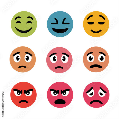 Emoji Faces Icon Se. Happy, Sad, Angry, and Emotional Expression Symbols.