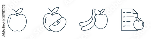 Apple, Banana, and Diet Plan Line Icon set. Vector illustration of Healthy Food, Nutrition, and Wellness