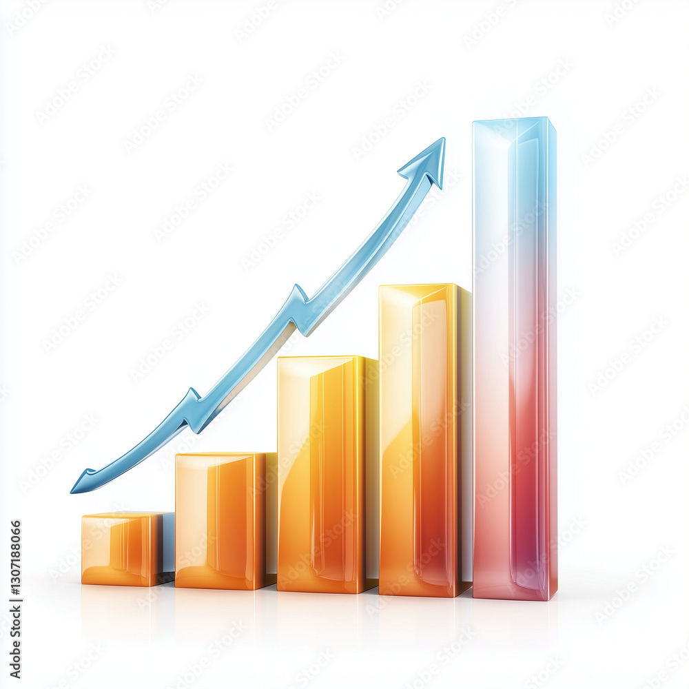 A printed bar chart with upward trends on a white background A printed bar chart with upward trends on a white background