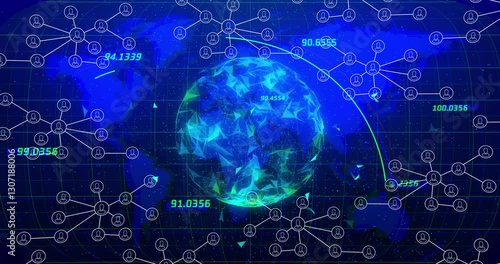 Wallpaper Mural Animation of digital globe with network connections and data on blue background Torontodigital.ca