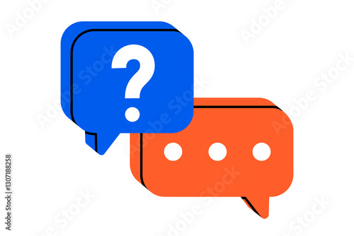 Hand drawn cute cartoon illustration speech bubbles with dots and question mark. Flat vector answer message doodle. Ask for advice. Social media icon. Support or service. Seeking for help. Isolated.