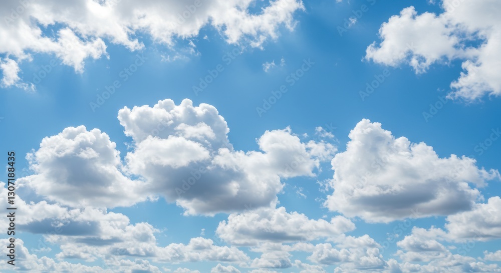 Fototapeta premium Bright blue sky filled with fluffy white clouds, creating a serene atmosphere