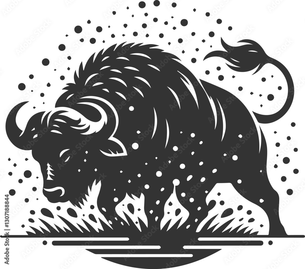 Fototapeta premium Buffalo shaking its whole body, shedding water animal vector silhouette