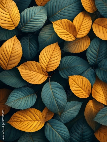 Wallpaper Mural Golden and teal leaves creating an elegant autumnal background Torontodigital.ca