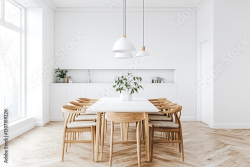 Wallpaper Mural Stylish dining room with modern white table. AI generated illustration. Torontodigital.ca