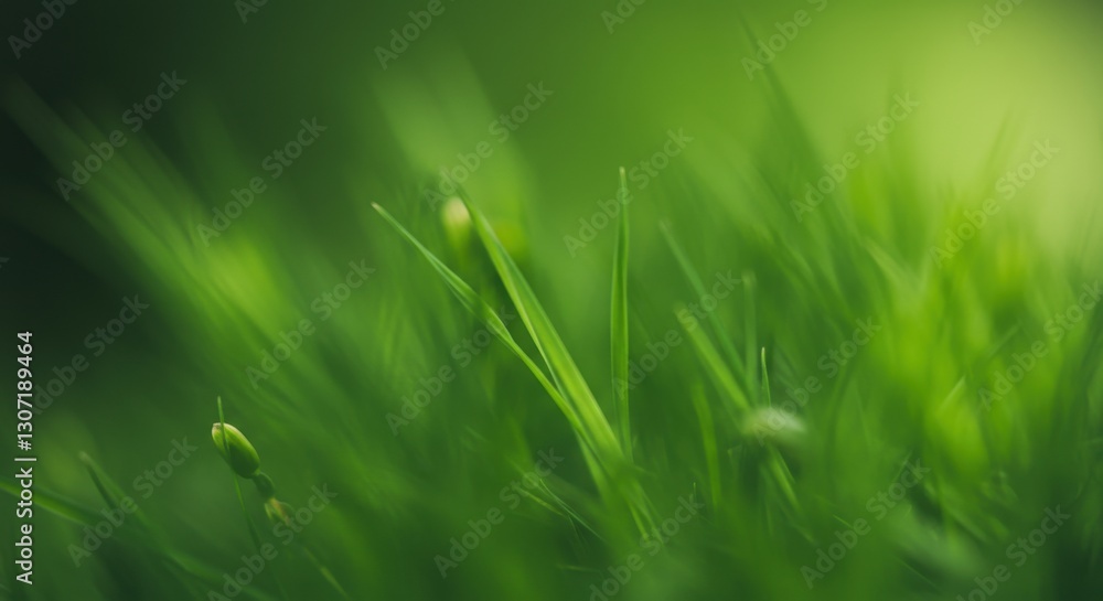 Obraz premium Close-up of lush green grass blades swaying gently in a serene outdoor setting