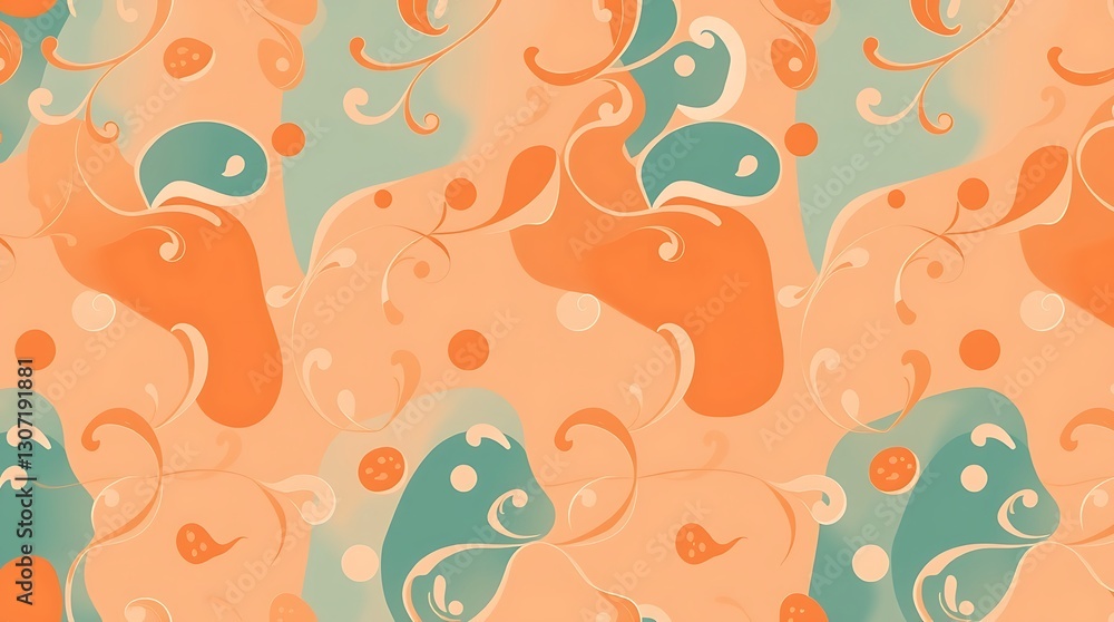 Obraz premium Whimsical Pastel Pattern: A captivating illustration showcases a seamless, decorative pattern featuring organic shapes and a blend of pastel colors, evoking a sense of playfulness and artistic flair.