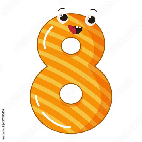 Vector illustration of colorful number eight with eyes for children
