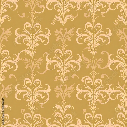 Royal pattern: Seamless vintage damask pattern in warm yellow color with intricate floral motifs and a timeless elegance.