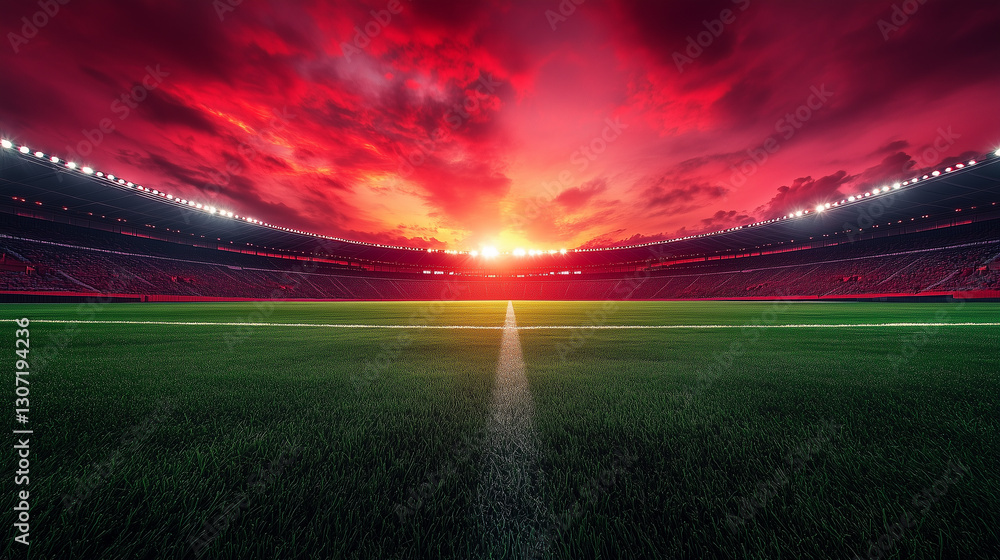 Football or soccer stadion with red sky Football or soccer stadion with red sky