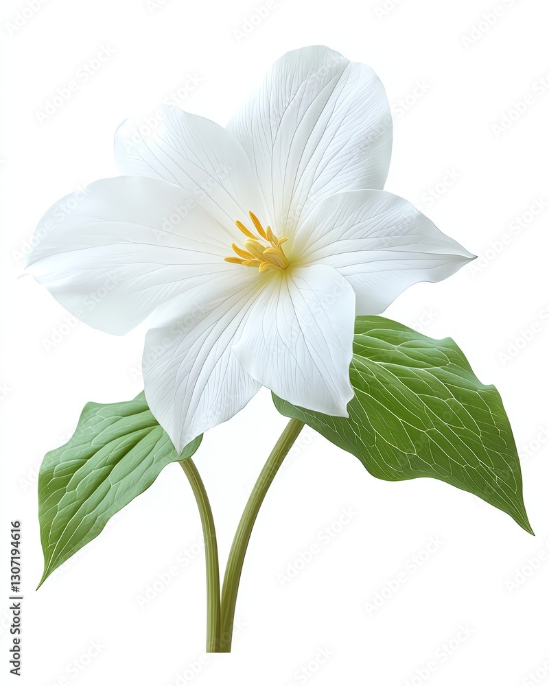 Fototapeta premium Delicate white flower with green leaves.