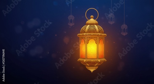 Wallpaper Mural Ornate lantern glowing softly against a deep blue background with subtle bokeh Torontodigital.ca