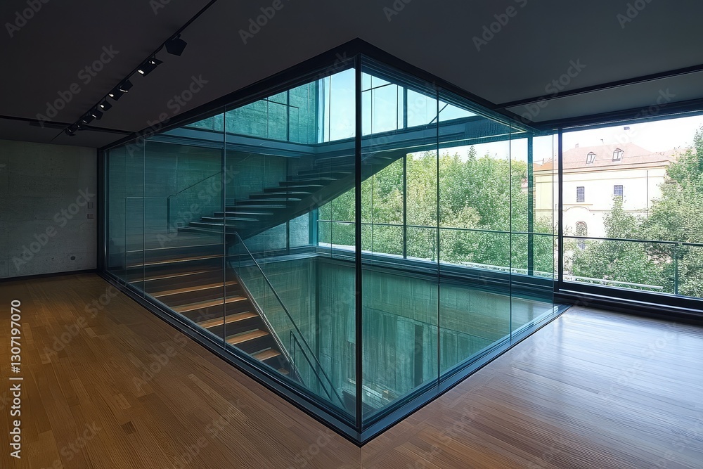 Obraz premium Transparent glass room. AI generated illustration.