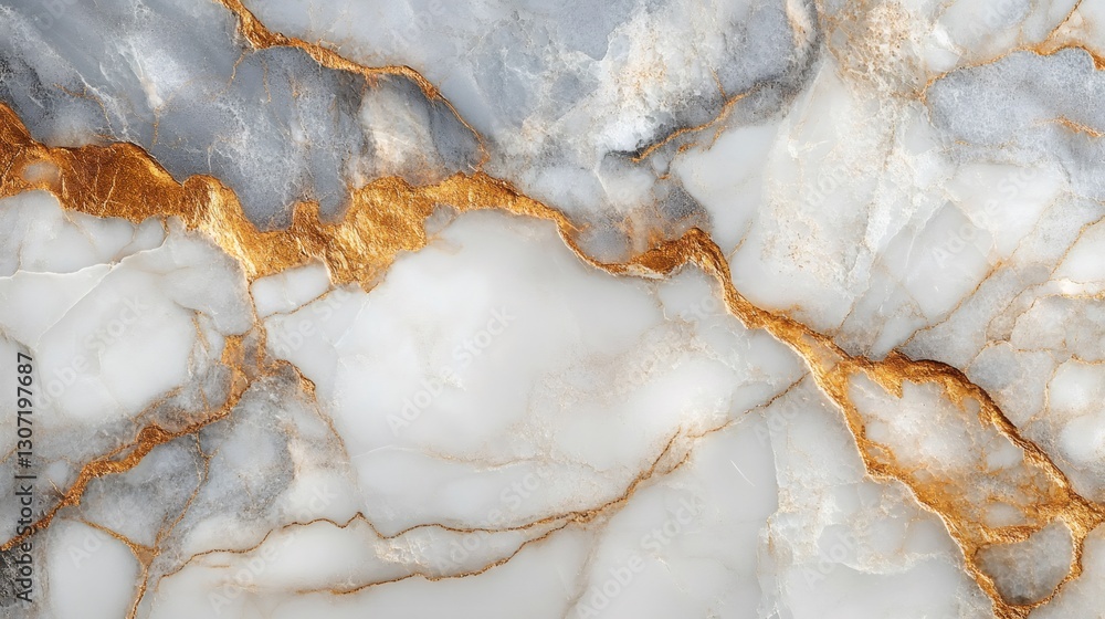 White and grey marble with golden veins creating luxurious texture White and grey marble with golden veins creating luxurious texture