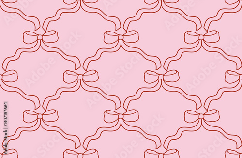 Vintage decorative seamless pattern with hand drawn outline bows. Vector background ornament  in retro coquette aesthetic