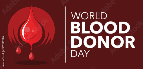World Blood Donor Day, banner and blood drop, vector dark red background