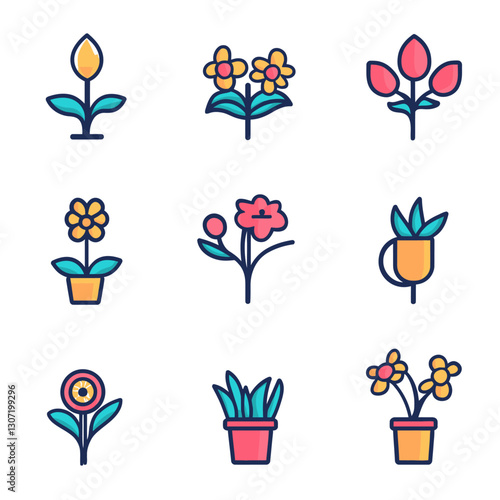 Assorted Flower Icons: Floral, Garden, Spring, Nature, Bloom, Blossom Designs