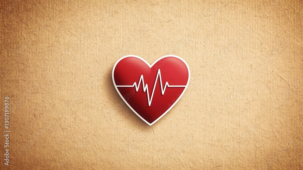 Fototapeta premium Medical diagnostic and heart health check. Heart symbol with an ECG line, set against a textured background.