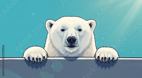 Illustration of curious polar bear peering over a ledge - wildlife awareness - children's illustration
