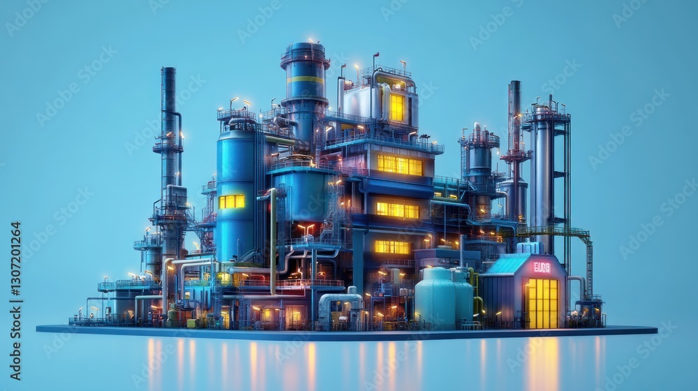 Illuminated industrial complex at night. Illuminated industrial complex at night.