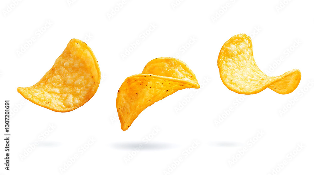 otato chips flying isolated on white background with clipping path for food-related projects. otato chips flying isolated on white background with clipping path for food-related projects.