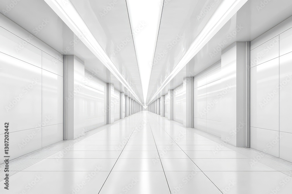 Fototapeta premium White interior with long corridor in modern space. AI generated illustration.